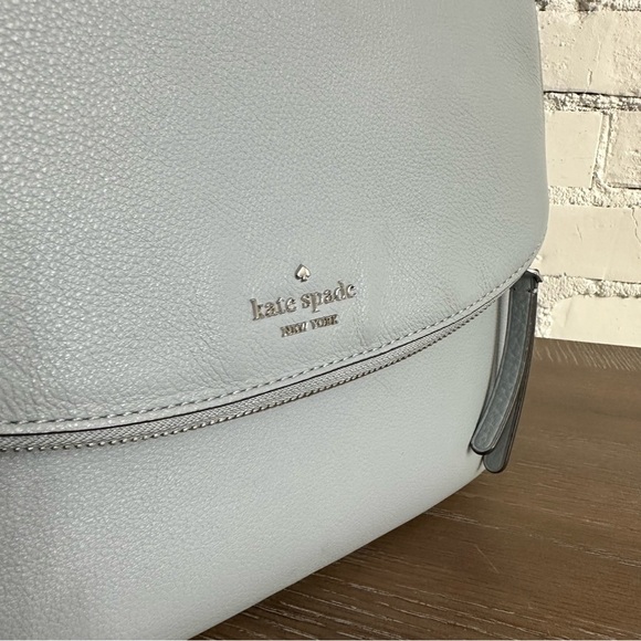 EUC $359 Kate Spade Jackson Medium Flap Shoulder Bag (Frosted Blue with Silver) - Picture 9 of 13